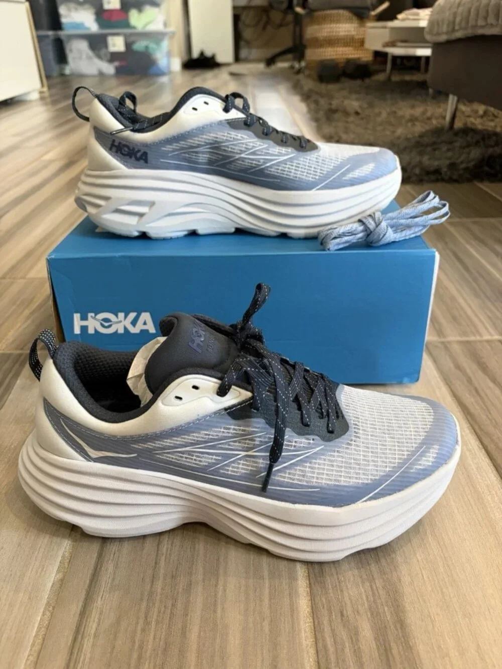 Men's Hoka One Bondi 8 TS Caged Shoes - Sea Ice Blue Grape Agate 115539M-SPRG